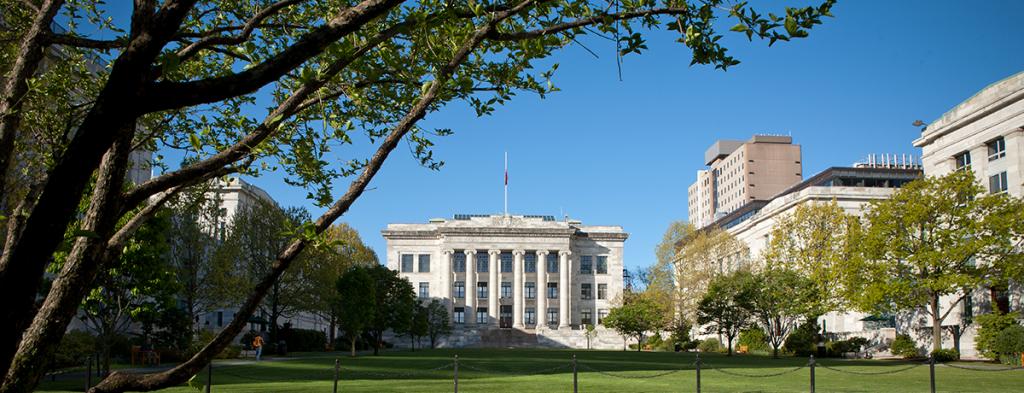 view of front of Gordon hall where Harvard Medical School is engraved. 