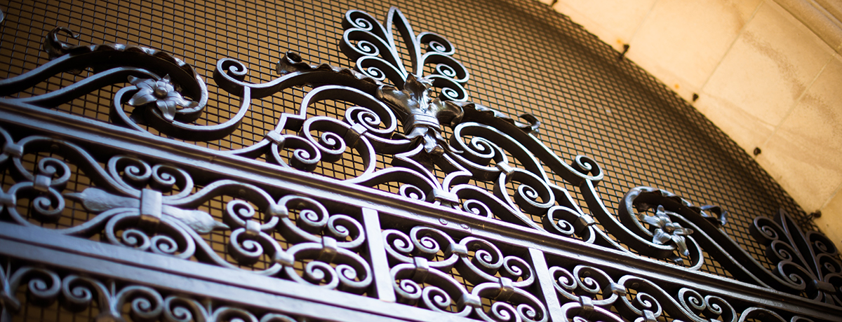 Ornate iron gate at Vanderbilt Hall.