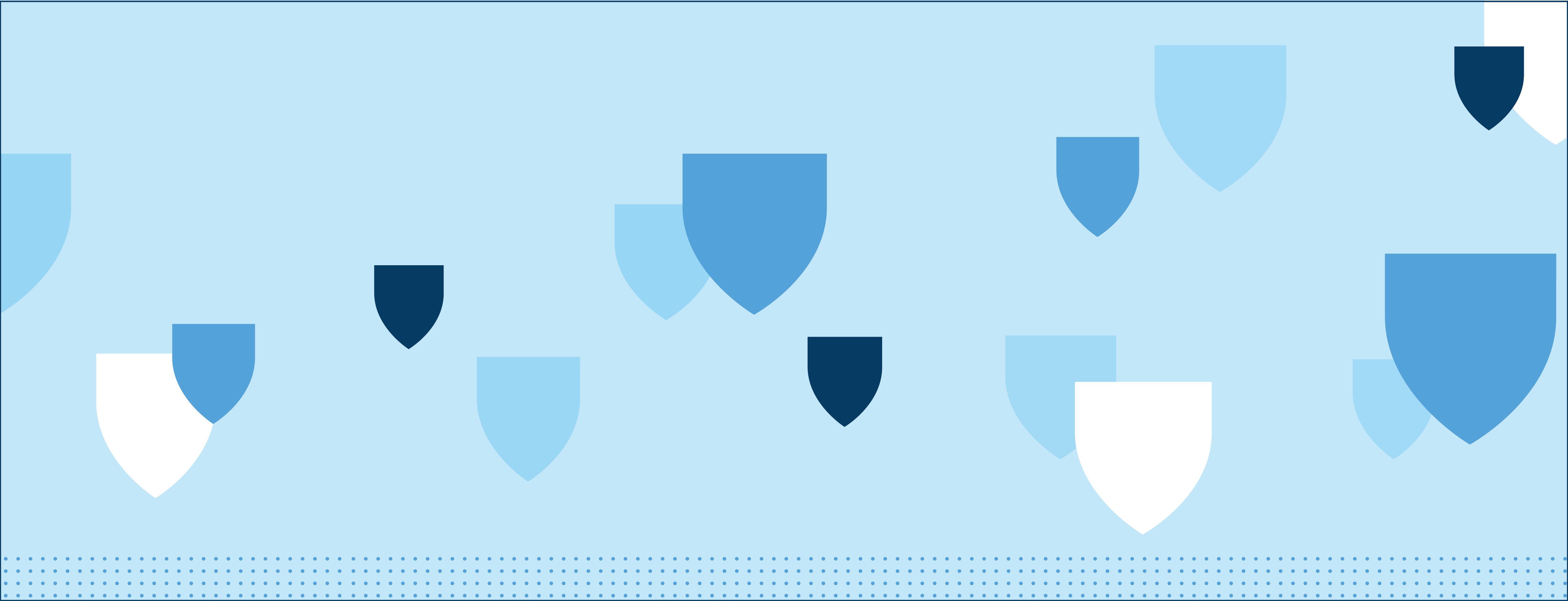 Graphic of the outline of shields in various shades of blue.