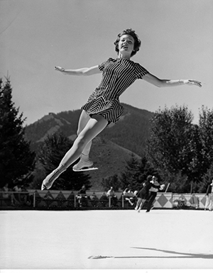 Albright practicing in 1955 in Sun Valley, Idaho.