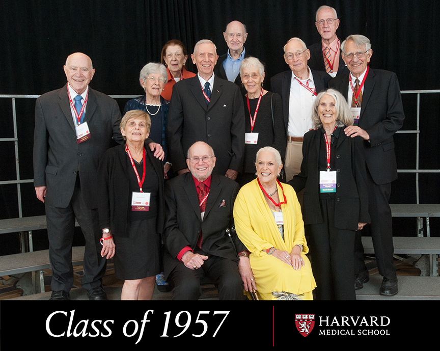 Members of the Class of 1957 posing for a formal portrait.