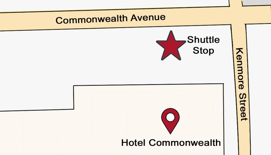 Map showing the pick-up and drop off location is Outside the Hotel Commonwealth (500 Commonwealth Avenue)